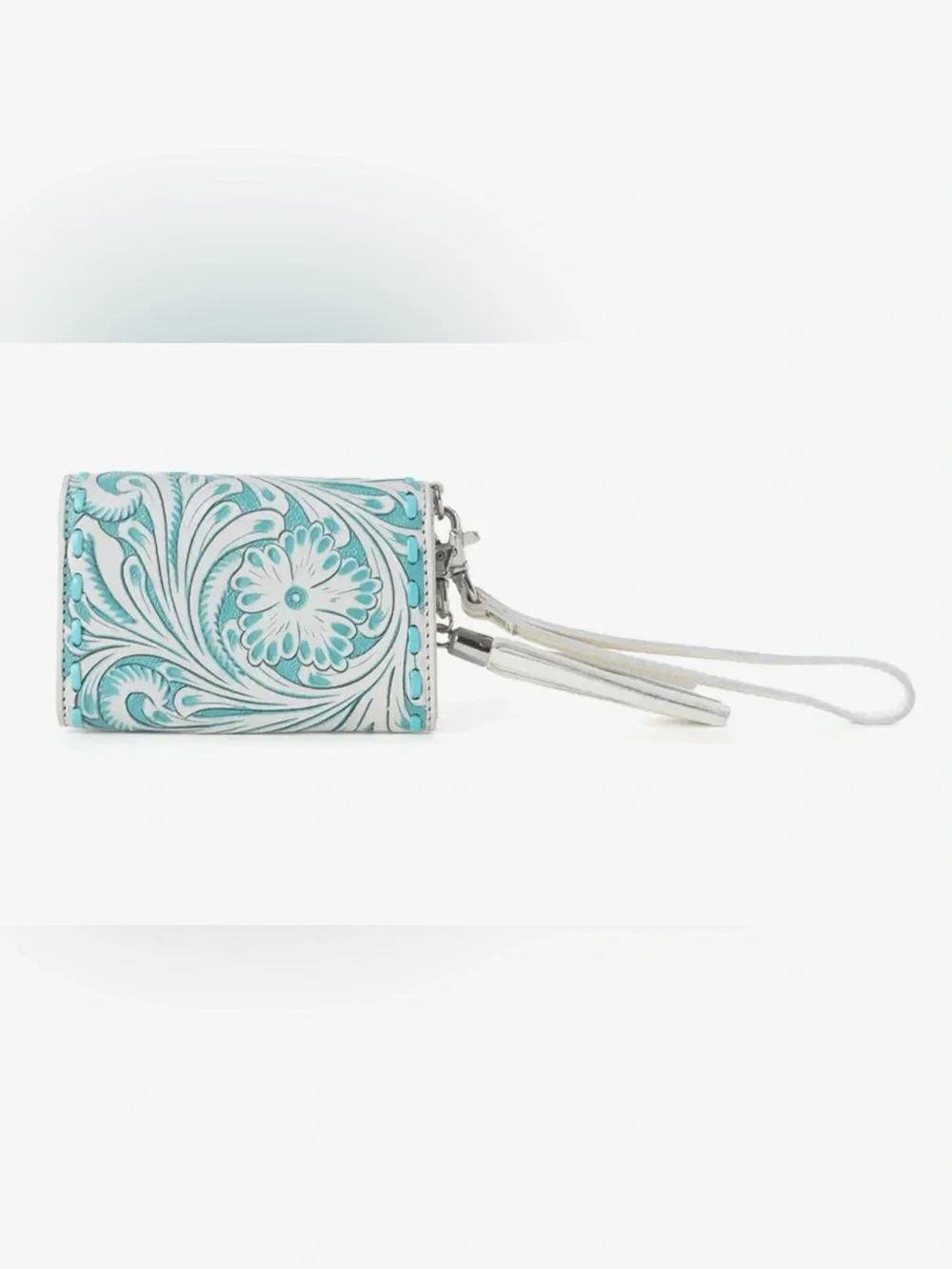 Turquoise Tooled Wristlet Wallet